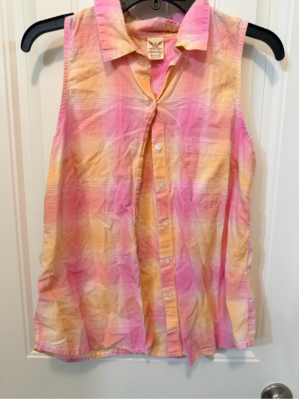 Faded Glory Sleeveless Button-Down Top in Pink and Yellow